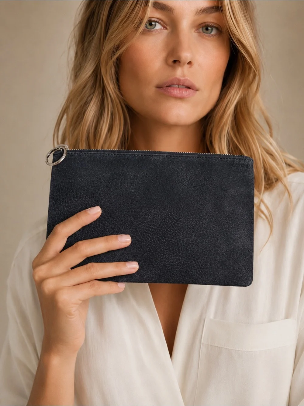 Madewell Black Distressed Leather Zip Pouch Clutch Wallet Organizer OS NWT